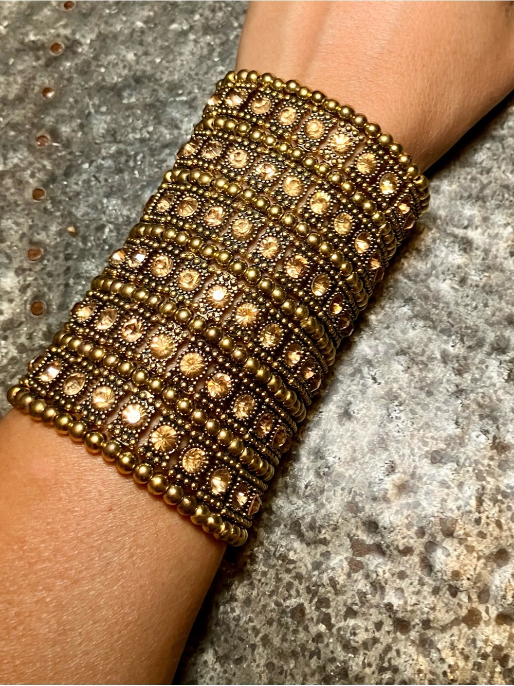 4" Extra Wide Gold Stretch Cuff Bracelet – Rhinestone Statement Armor Band